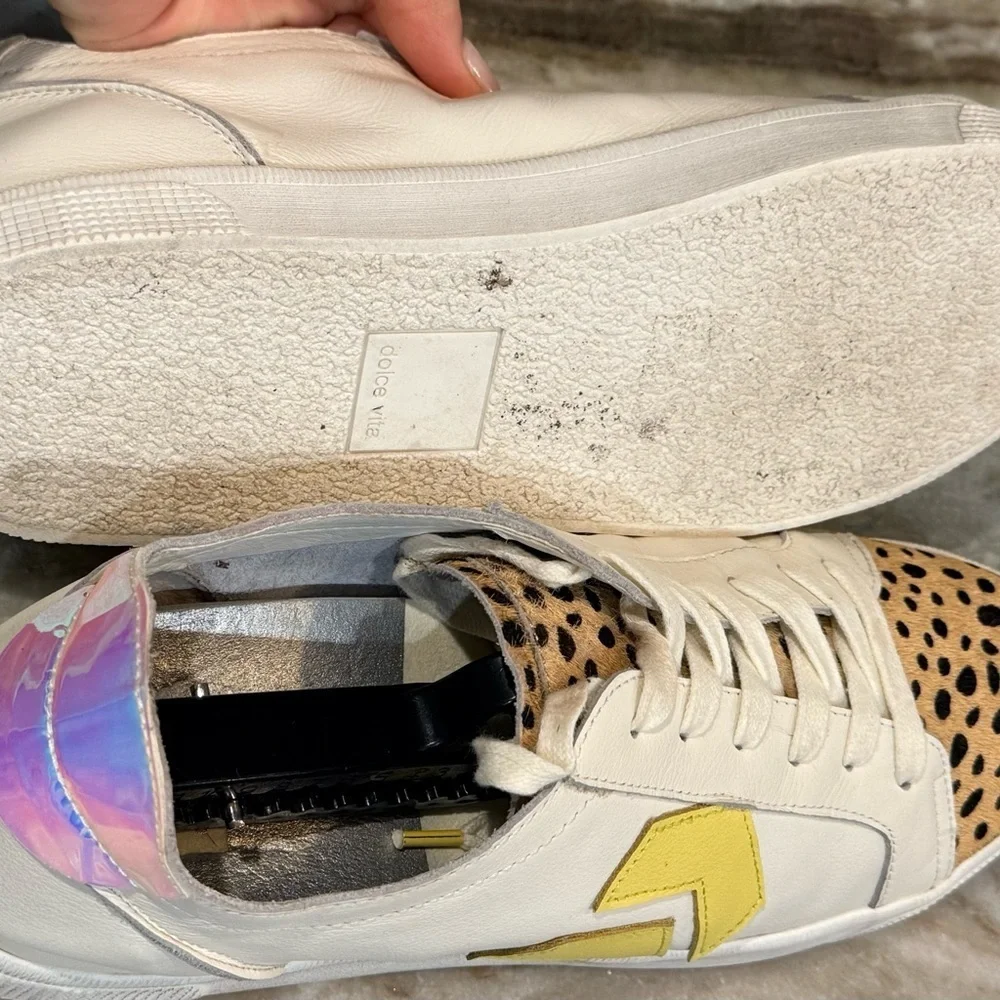 Women’s DOLCE VITA Zaga Leopard Calf Hair Leather Sneakers- Size 9.5